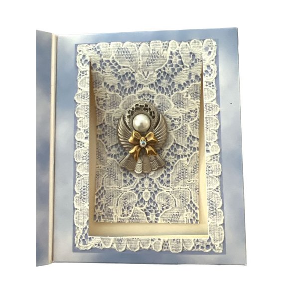 NIB Storybook Angel Brooch Pin Silvertone With Faux Pearl and Rhinestone - Picture 2 of 11